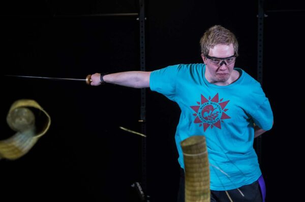 Sword stroke finishes long before object hits ground