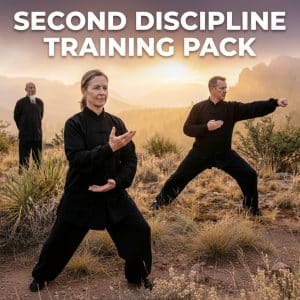 Second Discipline Training Pack at Water Mountain — kung fu practitioner and qi gong practitioner training outdoors under instructor supervision